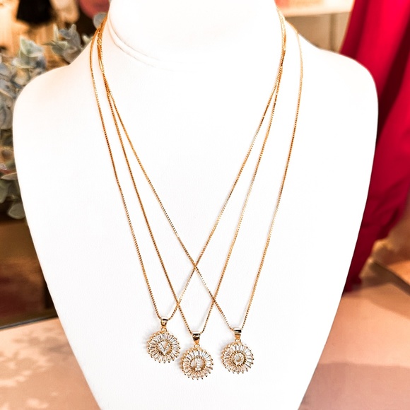 NWT Mini Radiant Initial Necklaces Gold plated with Crystals - Picture 4 of 5